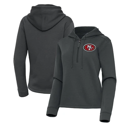 Women's Antigua Pewter San Francisco 49ers Contemporary Quarter-Zip Hoodie
