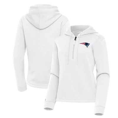Women's Antigua White New England Patriots Contemporary Quarter-Zip Hoodie