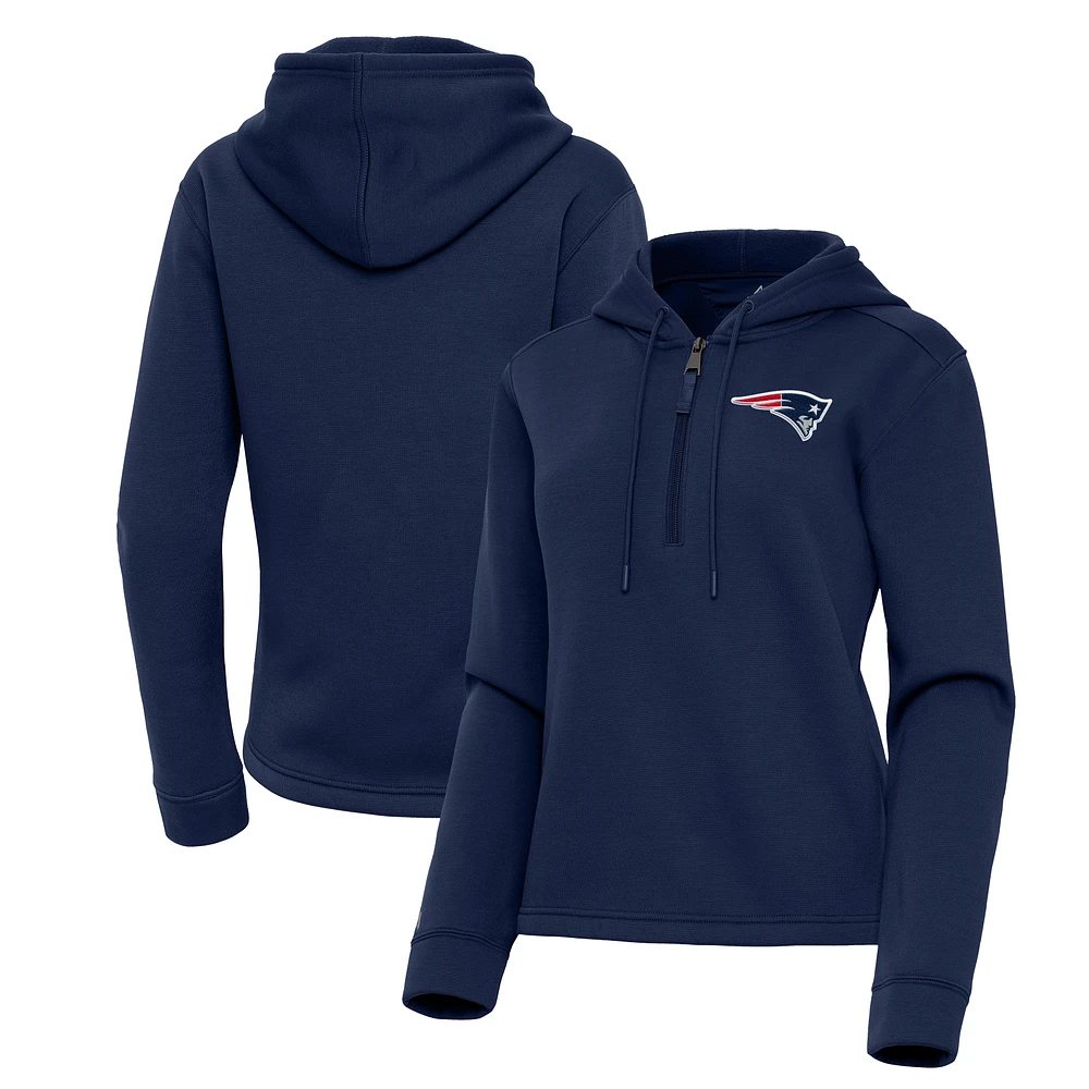 Women's Antigua  Navy New England Patriots Contemporary Quarter-Zip Hoodie