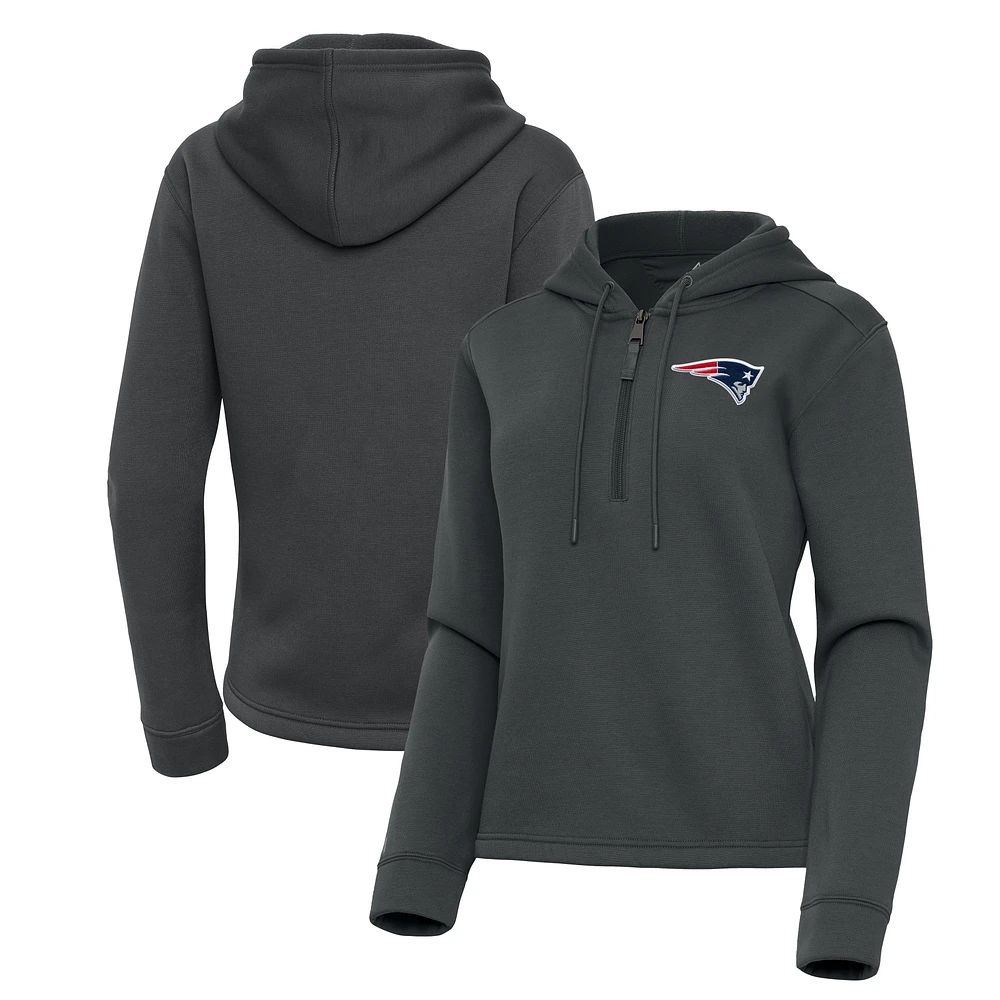 Women's Antigua Pewter New England Patriots Contemporary Quarter-Zip Hoodie