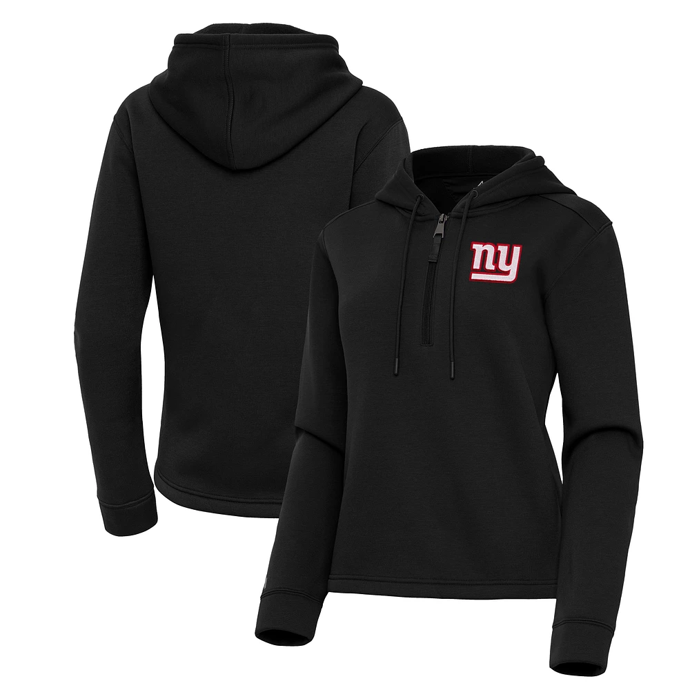 Women's Antigua Black New York Giants Contemporary Quarter-Zip Hoodie
