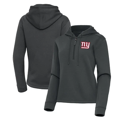 Women's Antigua Pewter New York Giants Contemporary Quarter-Zip Hoodie