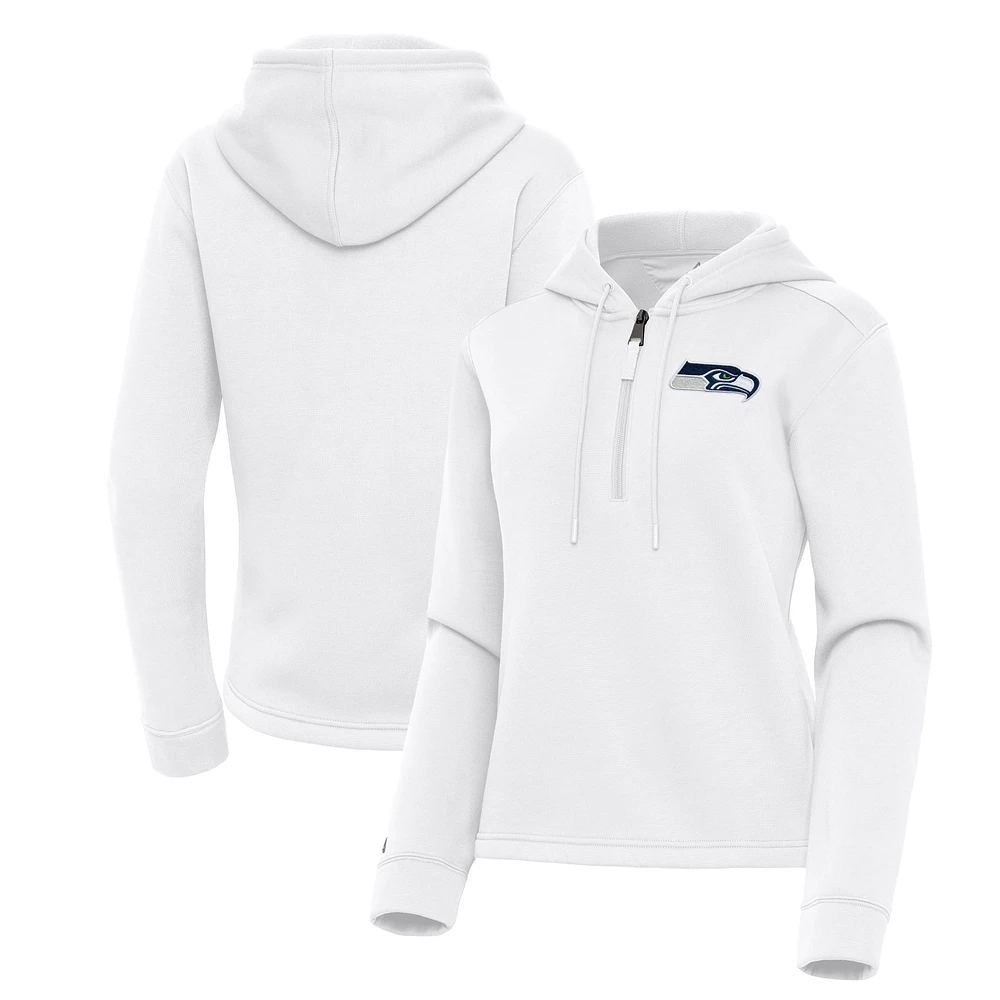 Women's Antigua White Seattle Seahawks Contemporary Quarter-Zip Hoodie