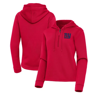 Women's Antigua Red New York Giants Contemporary Quarter-Zip Hoodie
