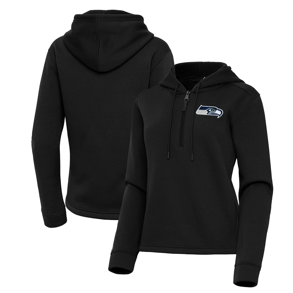 Women's Antigua Black Seattle Seahawks Contemporary Quarter-Zip Hoodie