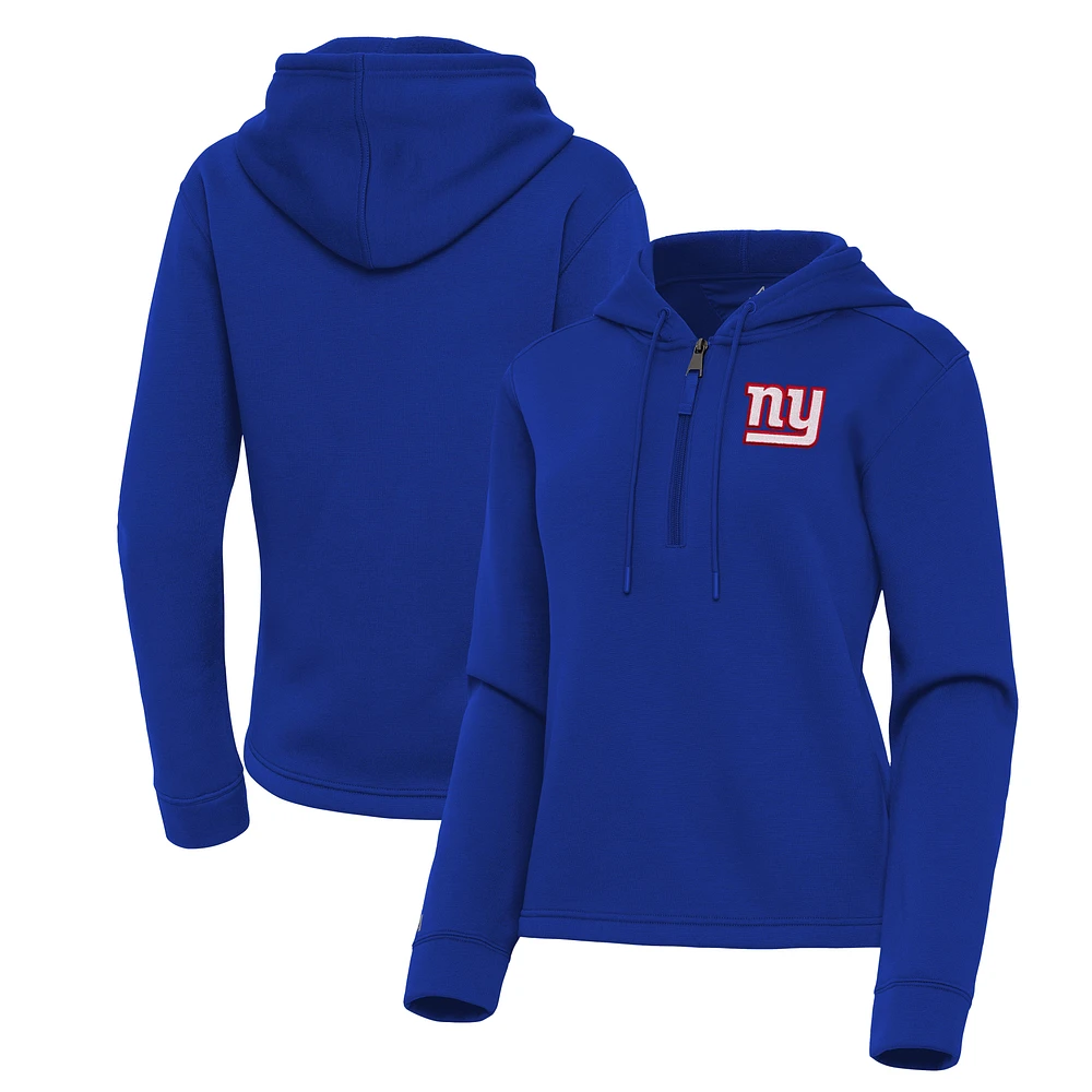 Women's Antigua Royal New York Giants Contemporary Quarter-Zip Hoodie