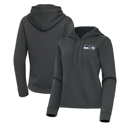 Women's Antigua Pewter Seattle Seahawks Contemporary Quarter-Zip Hoodie