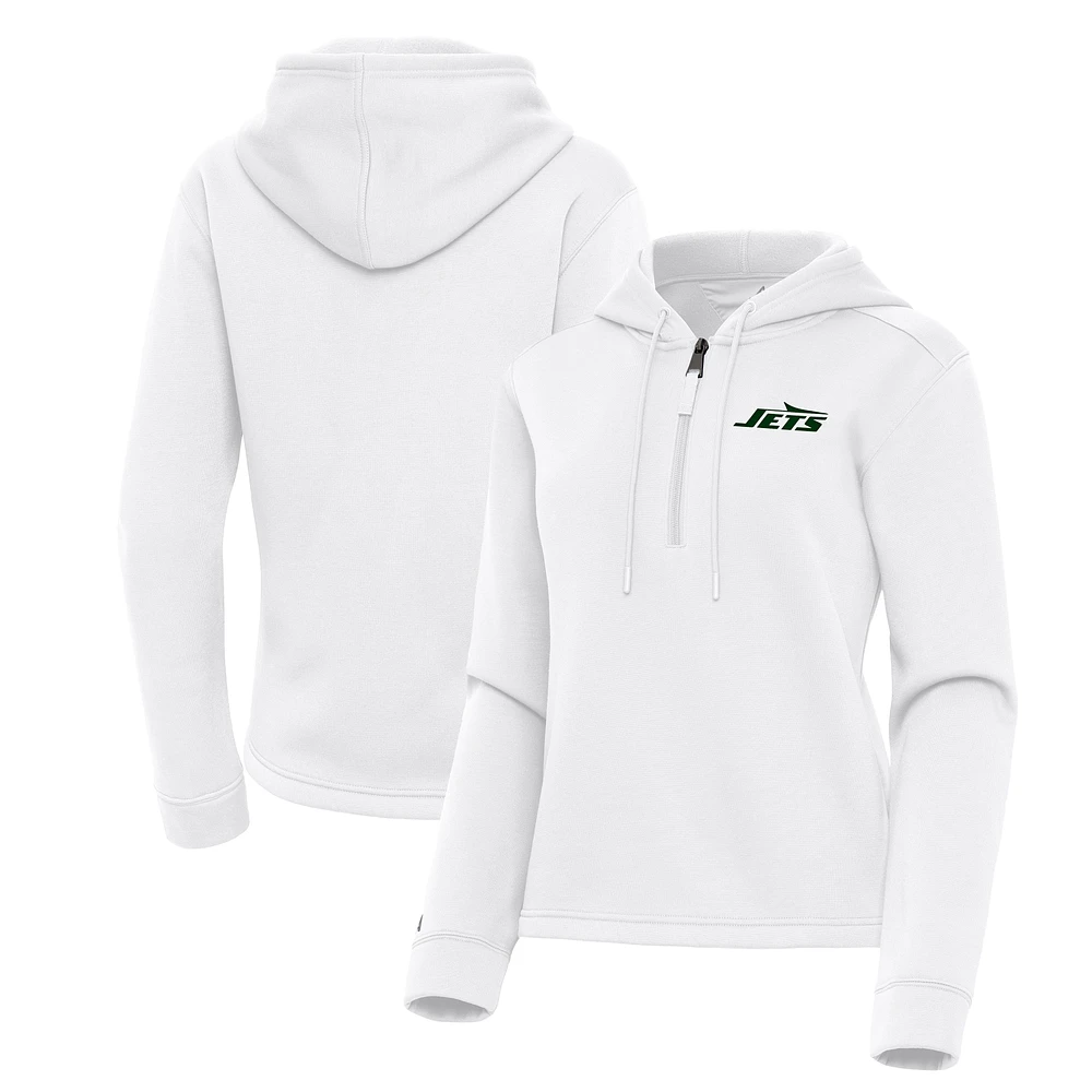 Women's Antigua White New York Jets Contemporary Quarter-Zip Hoodie