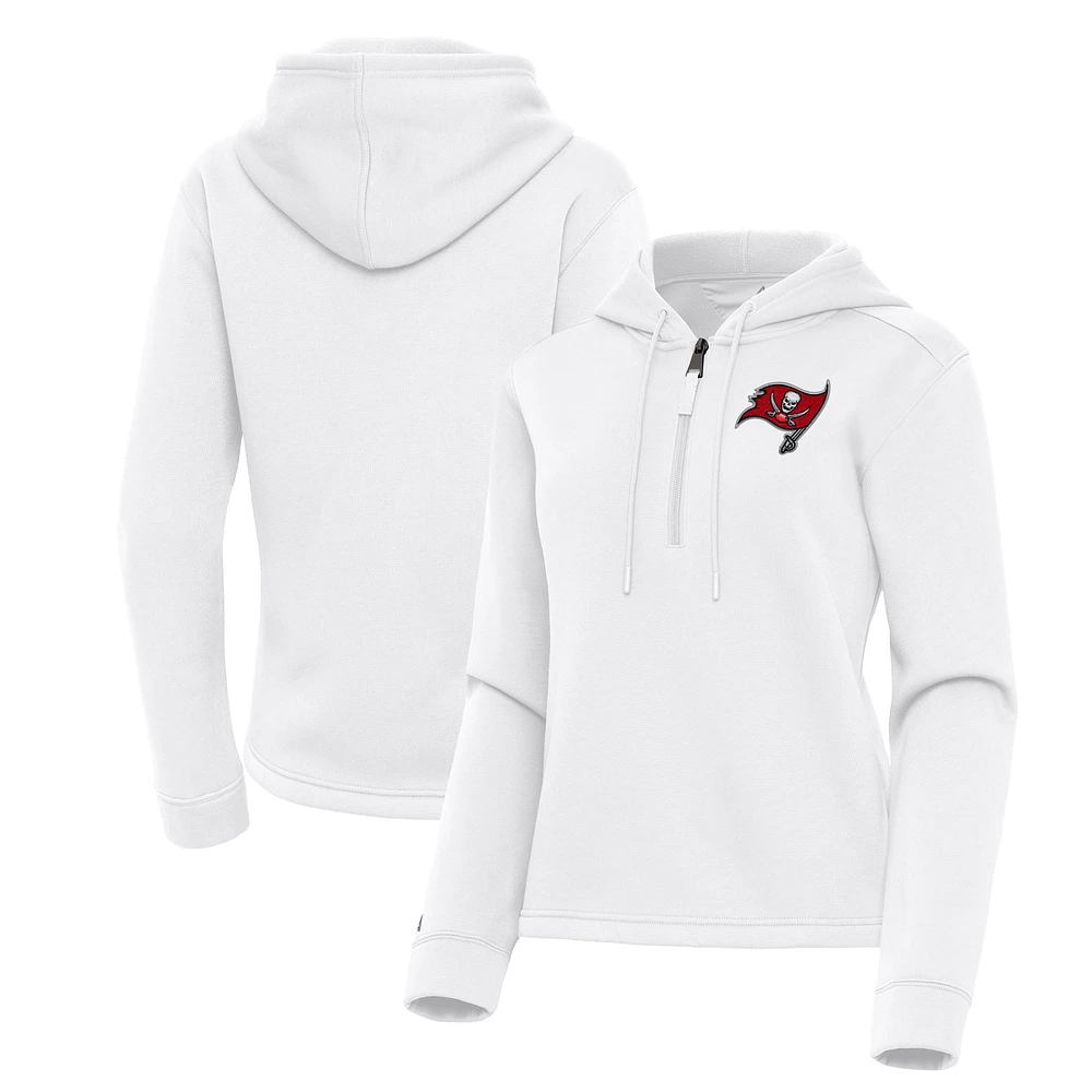 Women's Antigua White Tampa Bay Buccaneers Contemporary Quarter-Zip Hoodie