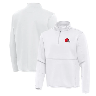 Men's Antigua White Cleveland Browns Twist Quarter-Zip Pullover Jacket