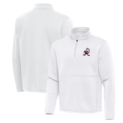 Men's Antigua White Cleveland Browns Twist Quarter-Zip Pullover Jacket