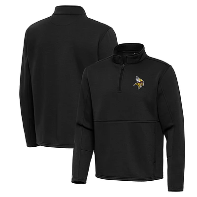 Men's Antigua Black Minnesota Vikings Twist Quarter-Zip Pullover Jacket