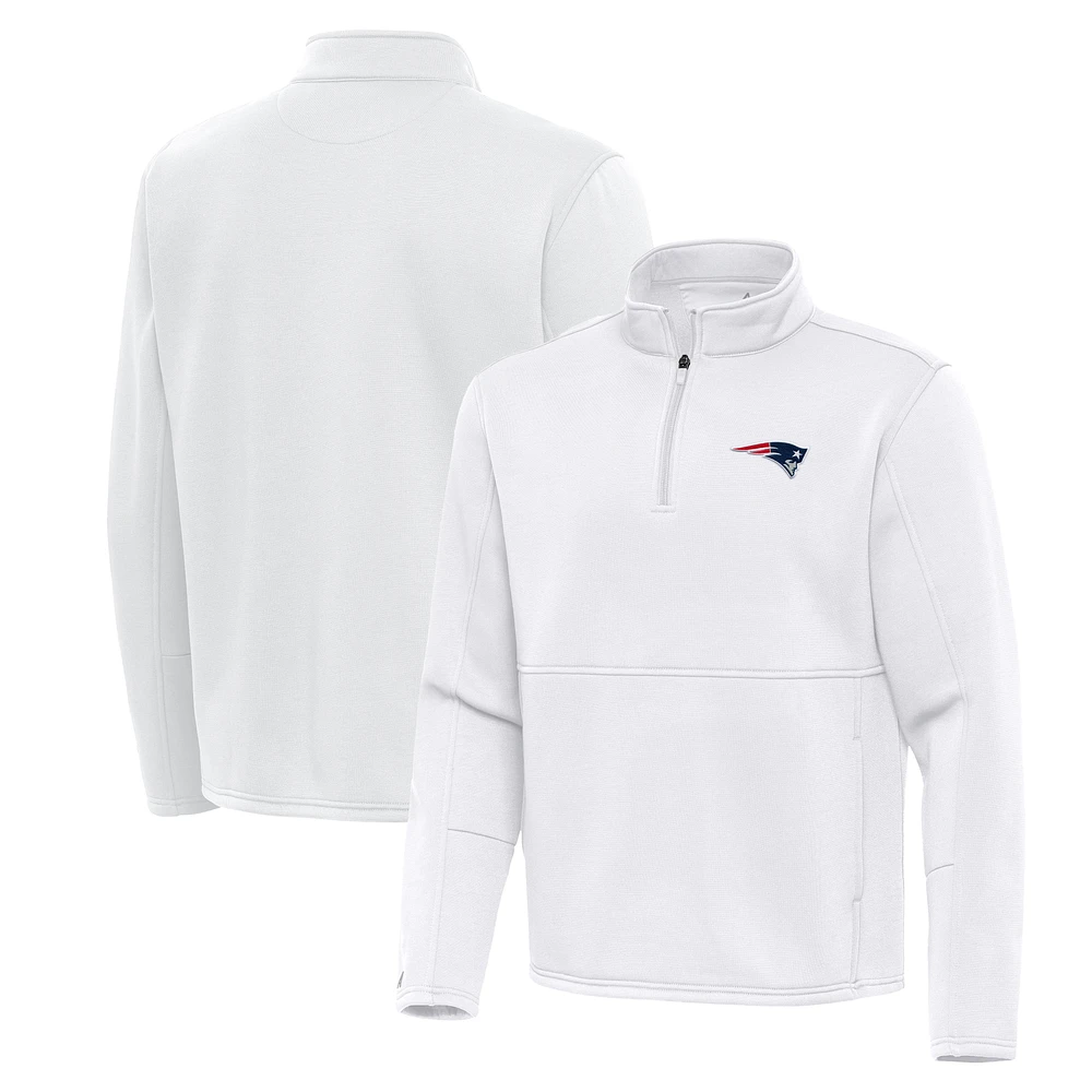 Men's Antigua White New England Patriots Twist Quarter-Zip Pullover Jacket
