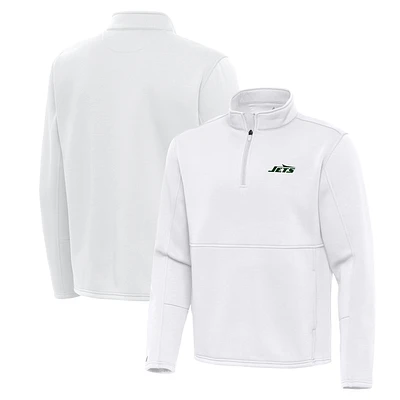 Men's Antigua White New York Jets Twist Quarter-Zip Pullover Jacket
