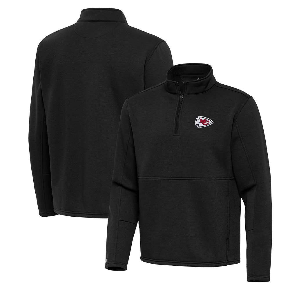 Men's Antigua Black Kansas City Chiefs Twist Quarter-Zip Pullover Jacket