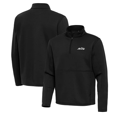 Men's Antigua Black New York Jets Twist Quarter-Zip Pullover Jacket