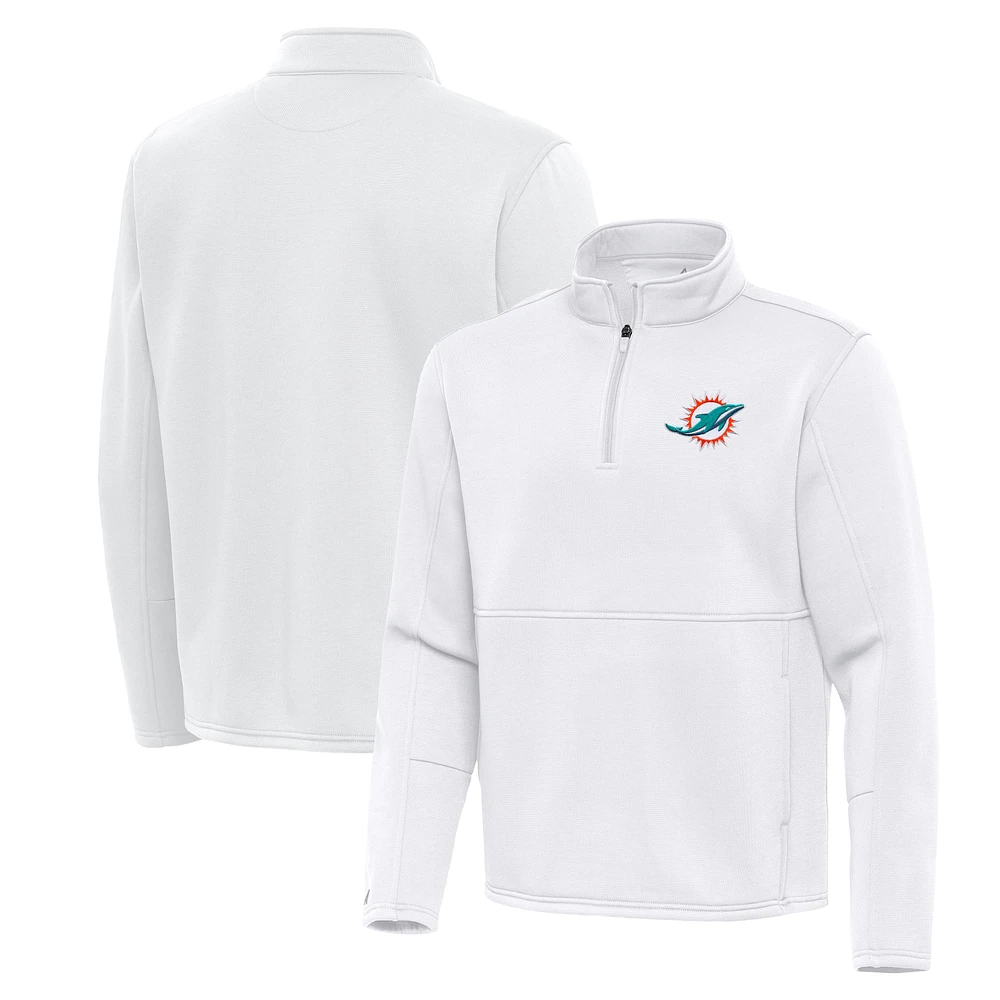 Men's Antigua White Miami Dolphins Twist Quarter-Zip Pullover Jacket