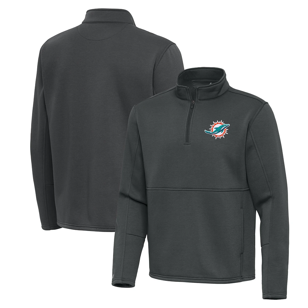 Men's Antigua Pewter Miami Dolphins Twist Quarter-Zip Pullover Jacket