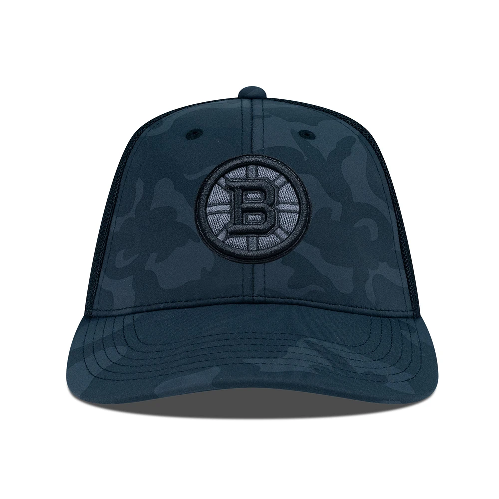 Men's Levelwear Black Boston Bruins Clash Nightfall Blackout Patch Structured Mesh Flex Hat