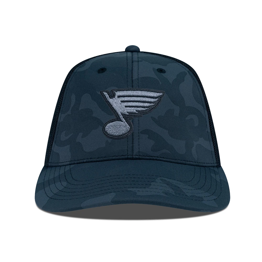 Men's Levelwear Black St. Louis Blues Clash Nightfall Blackout Patch Structured Mesh Flex Hat