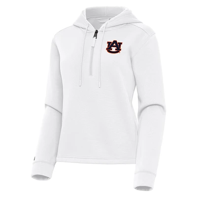 Women's Antigua White Auburn Tigers Contemporary Quarter-Zip Hoodie