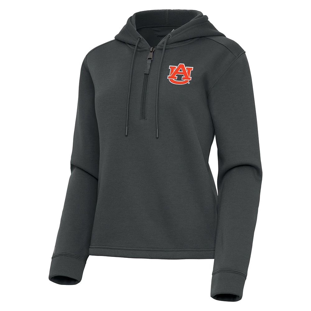 Women's Antigua Pewter Auburn Tigers Contemporary Quarter-Zip Hoodie