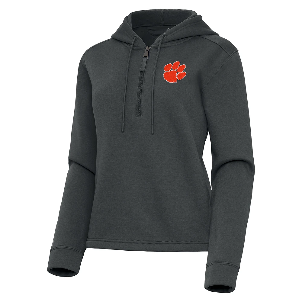 Women's Antigua Pewter Clemson Tigers Contemporary Quarter-Zip Hoodie