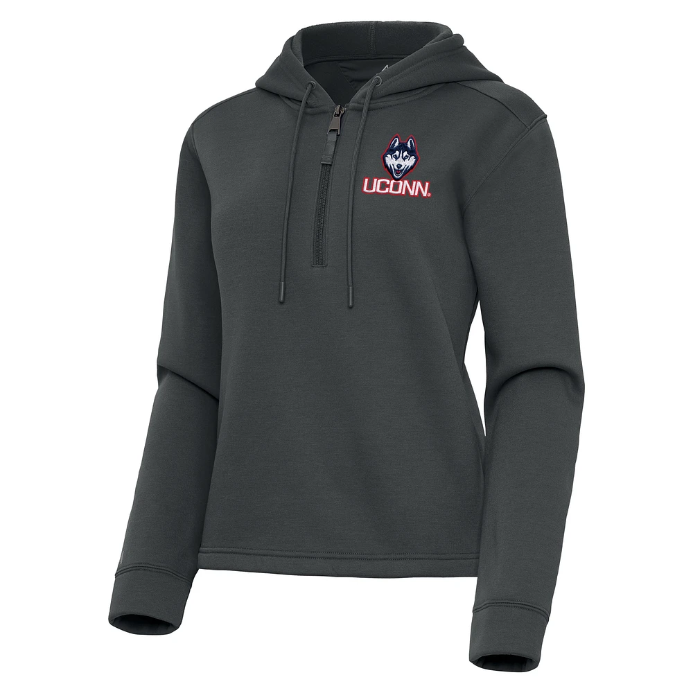 Women's Antigua Pewter UConn Huskies Contemporary Quarter-Zip Hoodie