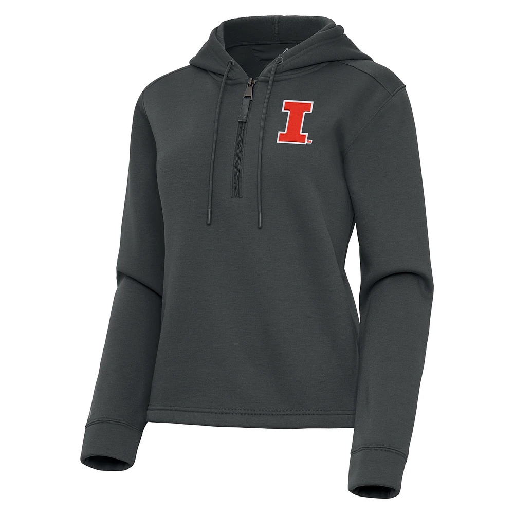 Women's Antigua Pewter Illinois Fighting Illini Contemporary Quarter-Zip Hoodie