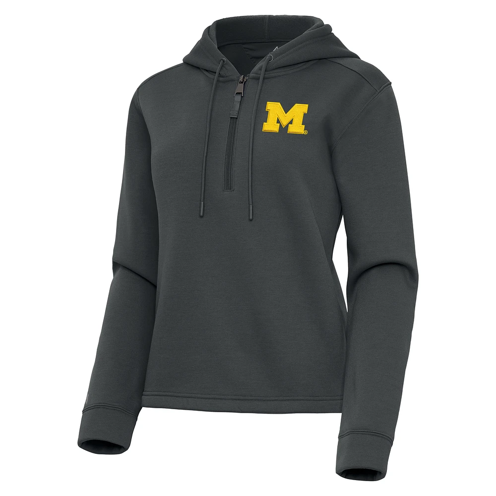 Women's Antigua Pewter Michigan Wolverines Contemporary Quarter-Zip Hoodie