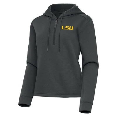 Women's Antigua Pewter LSU Tigers Contemporary Quarter-Zip Hoodie