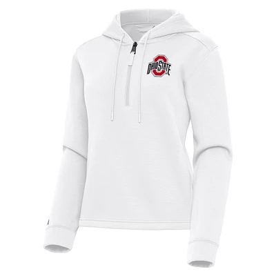 Women's Antigua White Ohio State Buckeyes Contemporary Quarter-Zip Hoodie