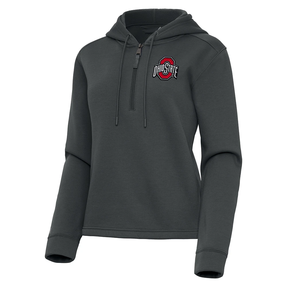 Women's Antigua Pewter Ohio State Buckeyes Contemporary Quarter-Zip Hoodie