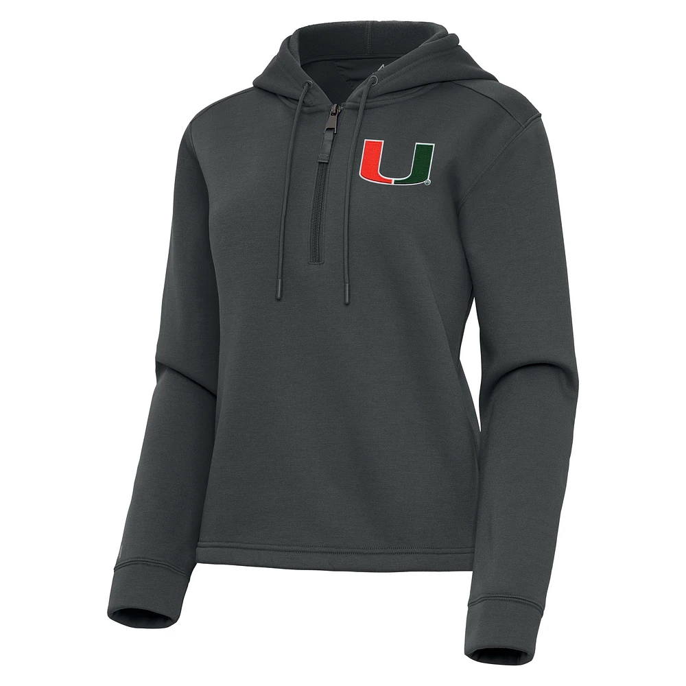 Women's Antigua Pewter Miami Hurricanes Contemporary Quarter-Zip Hoodie
