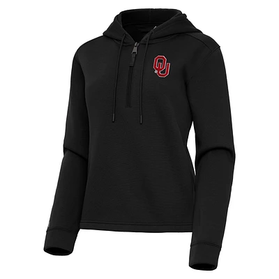Women's Antigua  Black Oklahoma Sooners Contemporary Quarter-Zip Hoodie