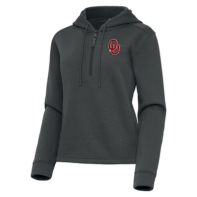 Women's Antigua  Pewter Oklahoma Sooners Contemporary Quarter-Zip Hoodie