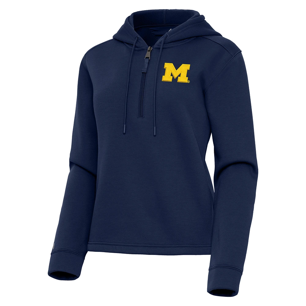 Women's Antigua Navy Michigan Wolverines Contemporary Quarter-Zip Hoodie