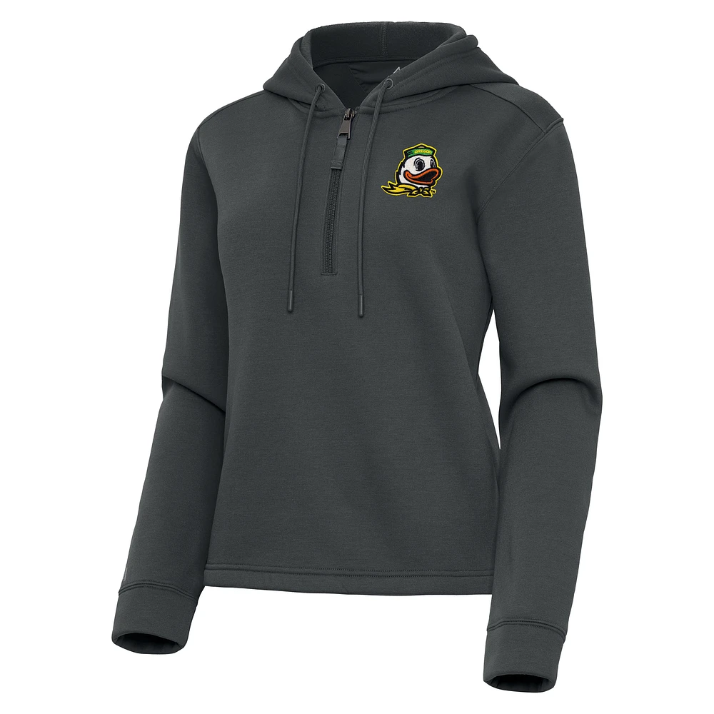 Women's Antigua Pewter Oregon Ducks Contemporary Quarter-Zip Hoodie