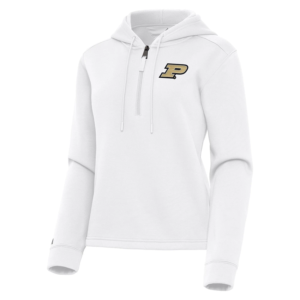 Women's Antigua White Purdue Boilermakers Contemporary Quarter-Zip Hoodie