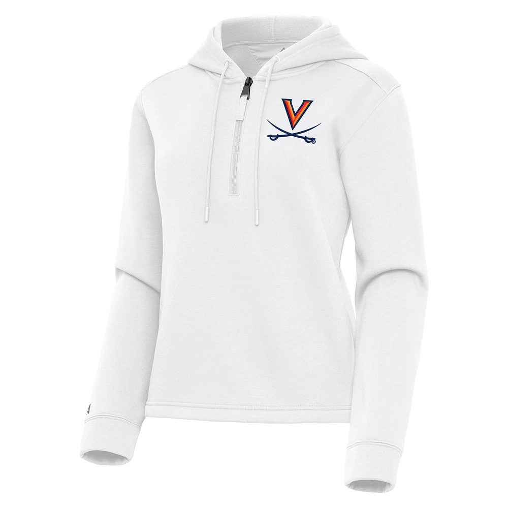Women's Antigua White Virginia Cavaliers Contemporary Quarter-Zip Hoodie