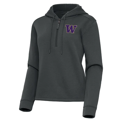 Women's Antigua Pewter Washington Huskies Contemporary Quarter-Zip Hoodie