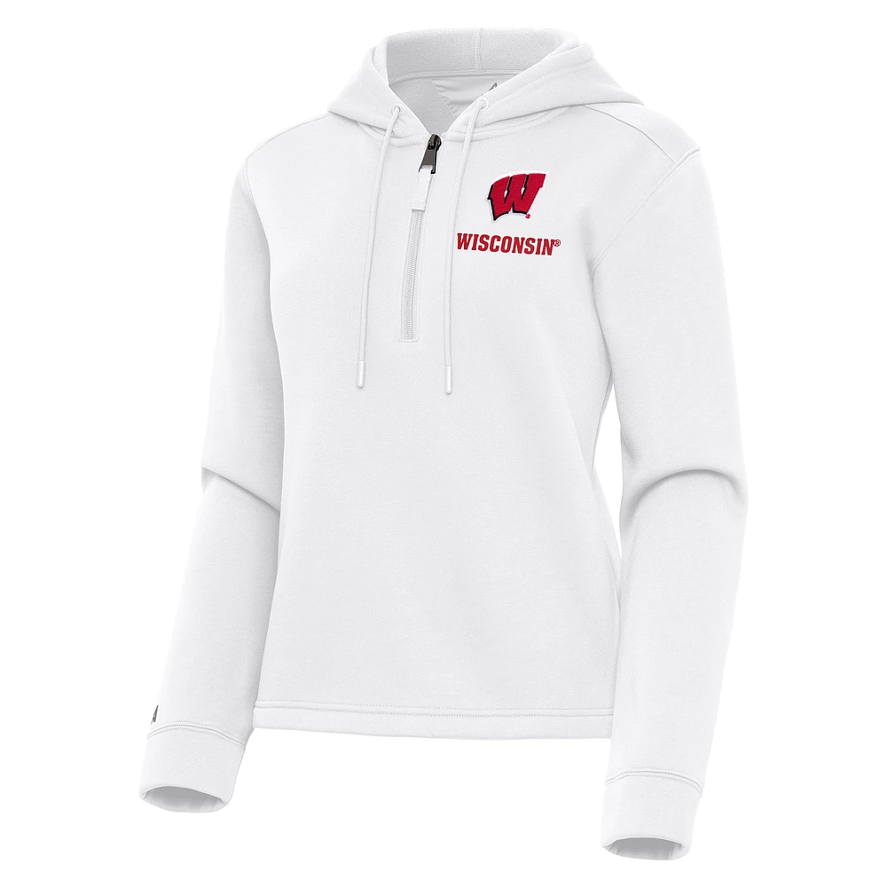 Women's Antigua White Wisconsin Badgers Contemporary Quarter-Zip Hoodie