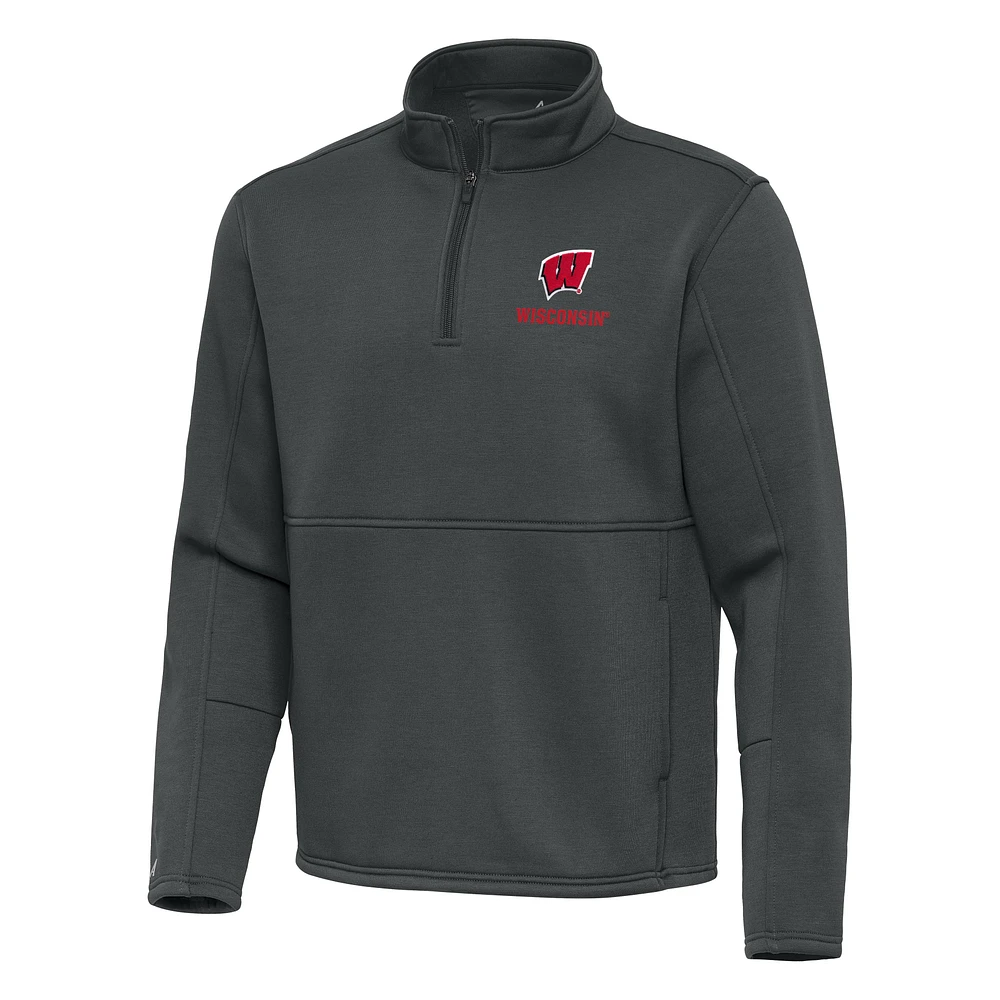 Men's Antigua Pewter Wisconsin Badgers Twist Quarter-Zip Pullover Jacket