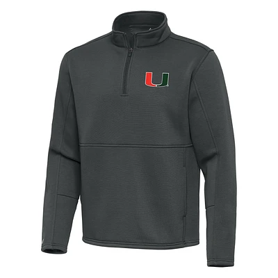 Men's Antigua Pewter Miami Hurricanes Twist Quarter-Zip Pullover Jacket