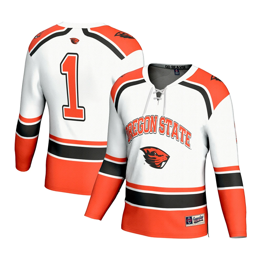 Unisex GameDay Greats #1 White Oregon State Beavers Lightweight Hockey Fashion Jersey