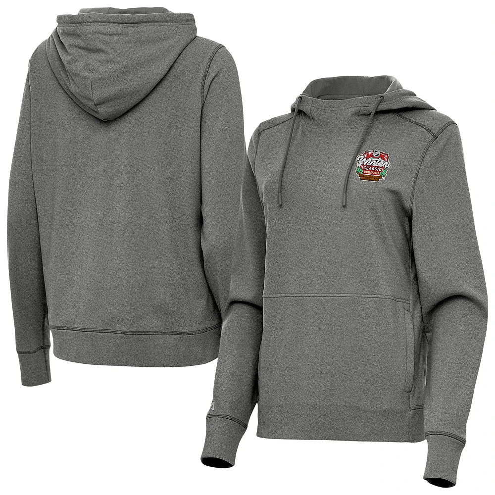 Women's Antigua Heather Black 2025 NHL Winter Classic Wrigley Field Justice Pullover Hoodie