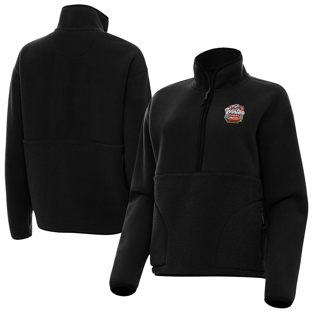 Women's Antigua Black 2025 Winter Classic Wrigley Field Figure Half-Zip Sweatshirt