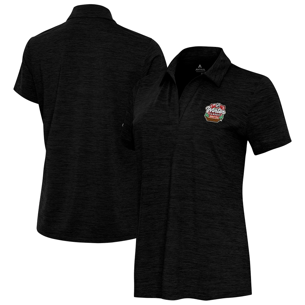 Women's Antigua Heather Black NHL 2025 Winter Classic Layout V-Neck Polo