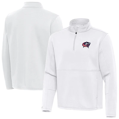 Men's Antigua White Columbus Blue Jackets Twist Quarter-Zip Pullover Jacket