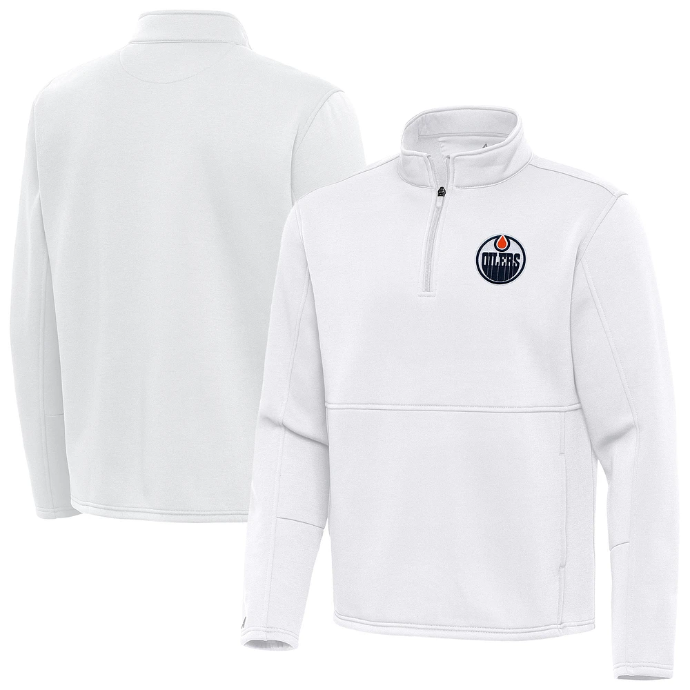 Men's Antigua White Edmonton Oilers Twist Quarter-Zip Pullover Jacket